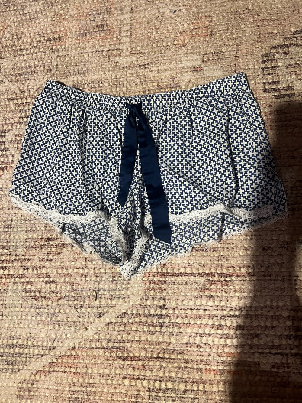 Victoria's Secret Blue Geometric Mod Print 100% Cotton Pajama Shorts Size Medium